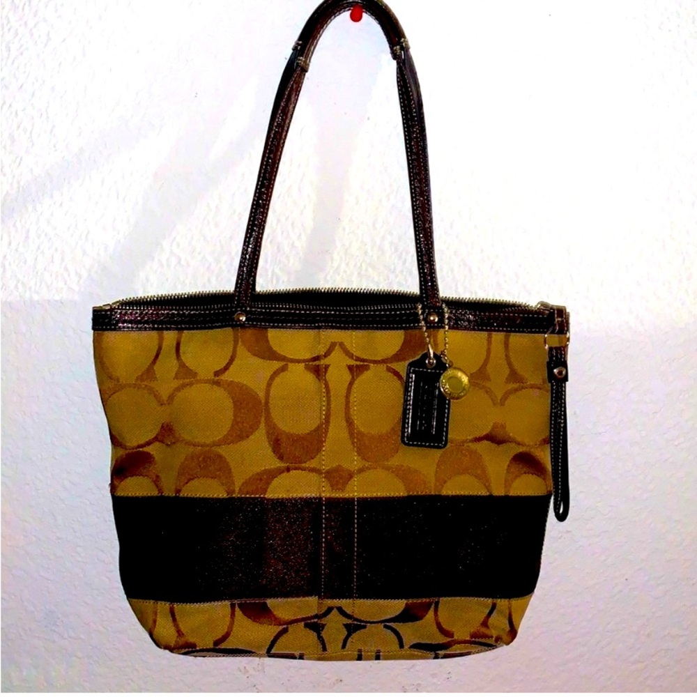 Coach Khaki Signature Stripes Tote